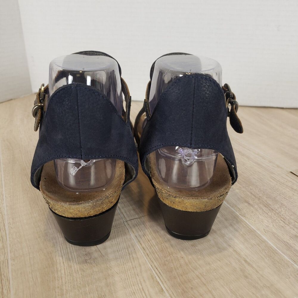 NAOT  Fiona Womens sz 7/ 38 Sandals Dark Blue low Wedge heel Adjustable Strap - Picture 7 of 8